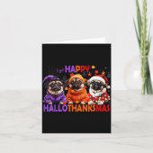 Happy Hallothanksmas Funny Pug Halloween Thanksgiv Kaart (Voorkant)