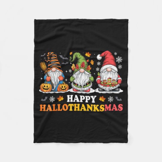 Happy Hallothanksmas Gnome Halloween Thanksgiving Fleece Deken (Voorkant)