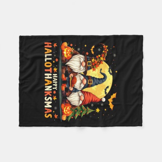 Happy Hallothanksmas Gnomes Halloween Thanksgiving Fleece Deken (Voorkant (Horizontaal))