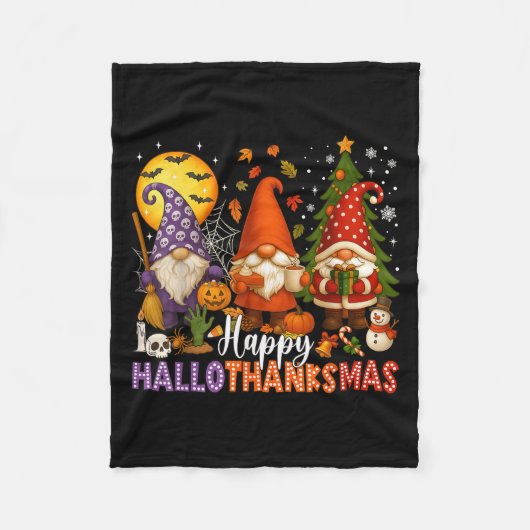 Happy Hallothanksmas Gnomes Halloween Thanksgiving Fleece Deken (Voorkant)