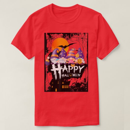 Happy HalloThanksMas Gnomes, HauntedHouse Bats Moo T-shirt (Design voorkant)