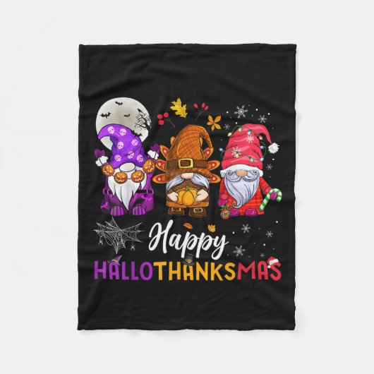 Happy Hallothanksmas Gnomes Lover Halloween Merry Fleece Deken (Voorkant)