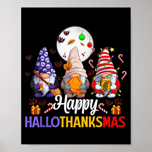 Happy Hallothanksmas Gnomes Lover Halloween Merry Poster (Voorkant)