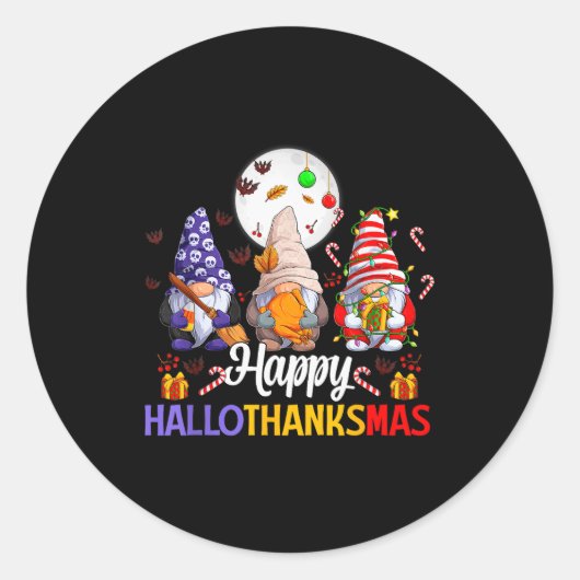 Happy Hallothanksmas Gnomes Lover Halloween Merry Ronde Sticker (Voorkant)
