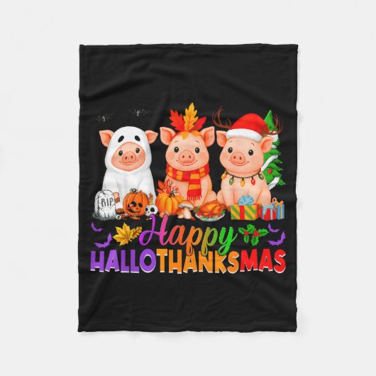 Happy Hallothanksmas Gs Halloween Thanksgiving Chr Fleece Deken (Voorkant)