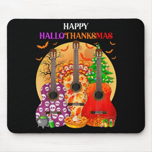 Happy Hallothanksmas Guitar Halloween Thanksgiving Muismat (Voorkant)