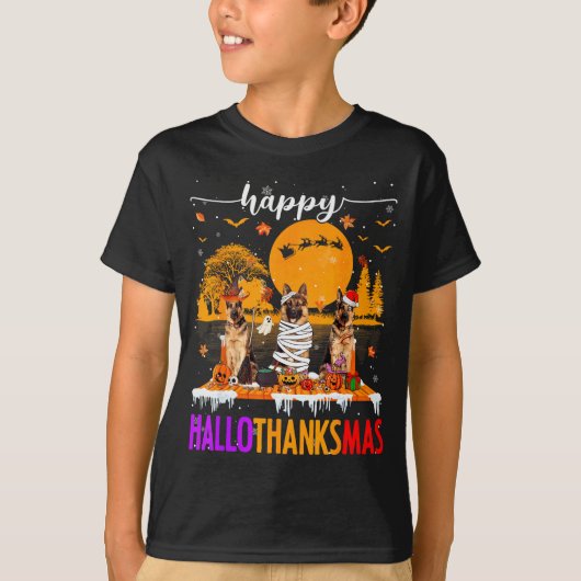 Happy Hallothanksmas Halloween Xmas German Shepher T-shirt (Voorkant)