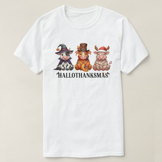 Happy Hallothanksmas Highland Cow T-shirt (Design voorkant)