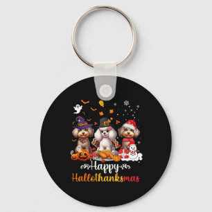 Happy Hallothanksmas Poedel Hond Halloween Kerstmi Sleutelhanger
