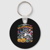 Happy Hallothanksmas Raccoon Halloween Merry Chris Sleutelhanger (Voorkant)