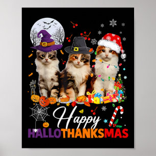 Happy Hallothanksmas Schattige Cats Halloween Than Poster