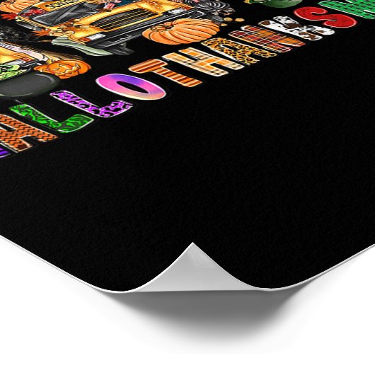 Happy Hallothanksmas School Bus Halloween Merry Ch Poster (Hoek)