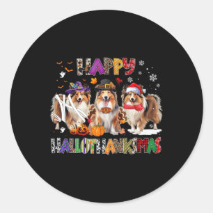 Happy Hallothanksmas Shetland Sheepdog Hondenliefh Ronde Sticker