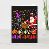 Happy Hallothanksmas Skeleton Pumpkin Turkey Santa Kaart (Voorkant)