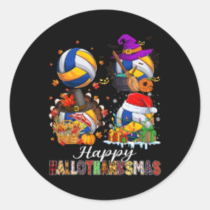 Happy Hallothanksmas Volleybal Halloween Thanksgiv Ronde Sticker