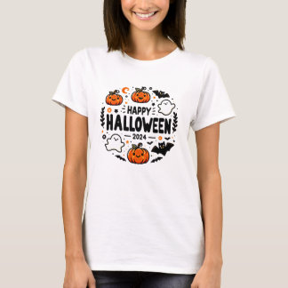 Happy Halloween 2024 Schattigee pompoen, spook en T-shirt