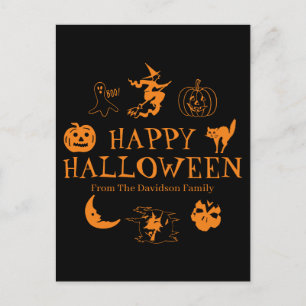Happy Halloween aangepaste naam zwart sinaasappel Briefkaart