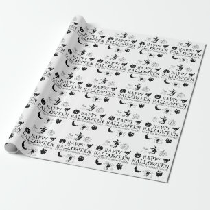 Happy Halloween aangepaste naam zwarte spooky Cadeaupapier