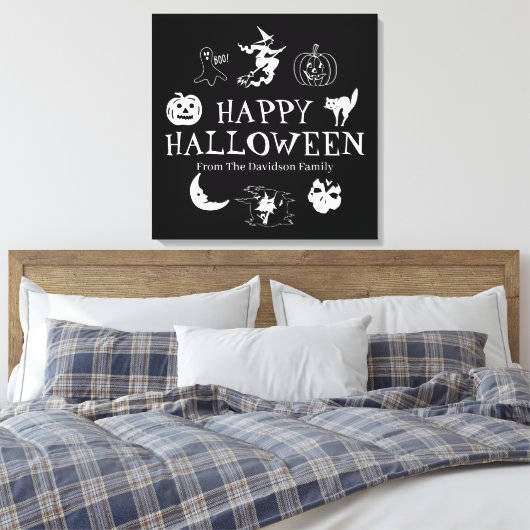 Happy Halloween aangepaste naam zwarte spooky deco Canvas Afdruk (Insitu (Slaapkamer))