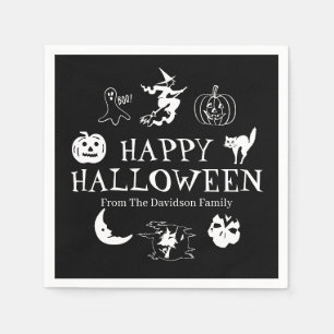 Happy Halloween aangepaste naam zwarte witte spook Servet