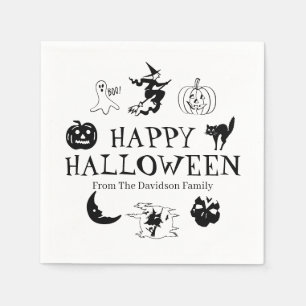 Happy Halloween aangepaste naam zwarte witte spook Servet