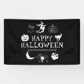 Happy Halloween aangepaste naam zwarte witte spook Spandoek (Horizontaal)