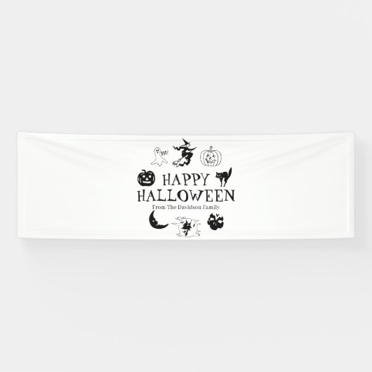 Happy Halloween aangepaste naam zwarte witte spook Spandoek (Horizontaal)