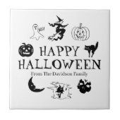 Happy Halloween aangepaste naam zwarte witte spook Tegeltje (Voorkant)