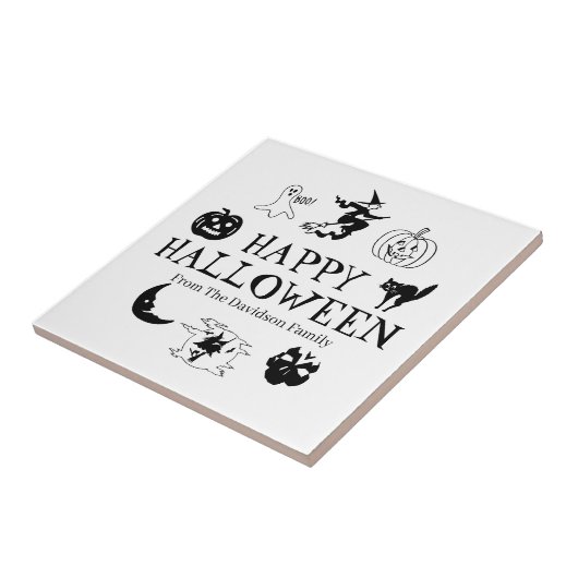 Happy Halloween aangepaste naam zwarte witte spook Tegeltje (Zijkant)
