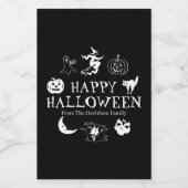 Happy Halloween aangepaste naam zwarte witte spook Voedselcontainer Etiket (Enkel label)
