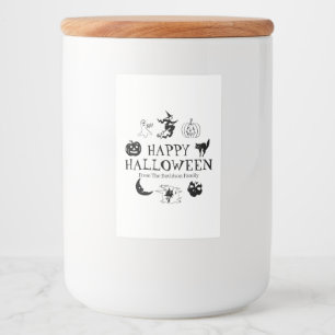 Happy Halloween aangepaste naam zwarte witte spook Voedselcontainer Etiket