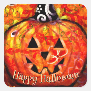 Happy Halloween Abstract Jack O Lantern Pumpkin Vierkante Sticker