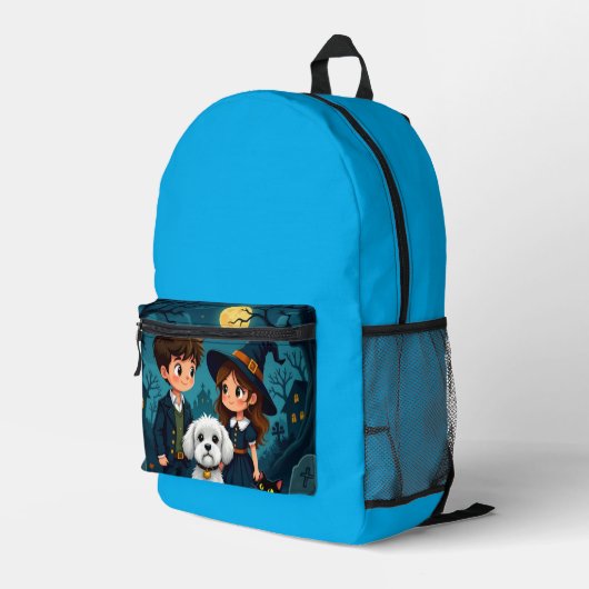 happy halloween backpack bedrukte rugzak (Achterkant Hoek Rechts)