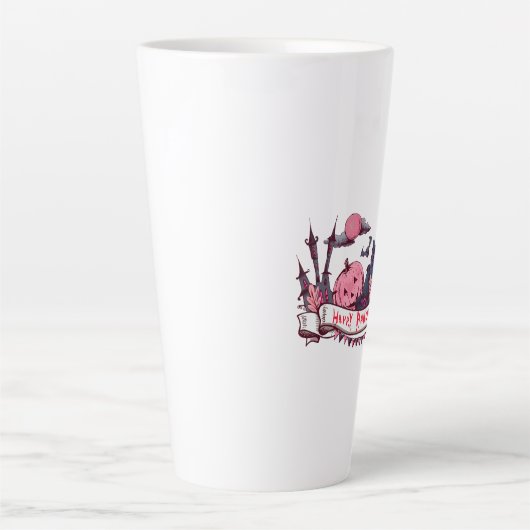 Happy Halloween Banner with Castle, Pumpkin, Black Latte Mok (Voorkant)