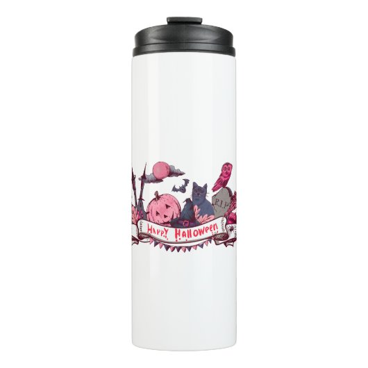 Happy Halloween Banner with Castle, Pumpkin, Black Thermosbeker (Voorkant)