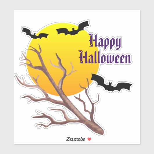 Happy Halloween Bats en de maan Sticker (Vel)