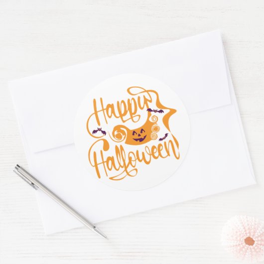 Happy Halloween bats jack o lantern Ronde Sticker (Envelop)