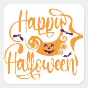 Happy Halloween bats jack o lantern Vierkante Sticker