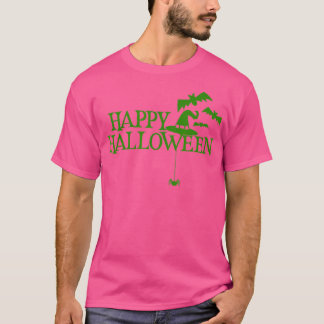 Happy Halloween Bats Spider Witch Pet Green T-shirt