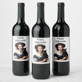 Happy Halloween Beautiful Witch And Her Black Cat Wijn Etiket (Flessen)