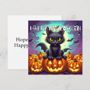 Happy Halloween Black Bat Cat Kaart