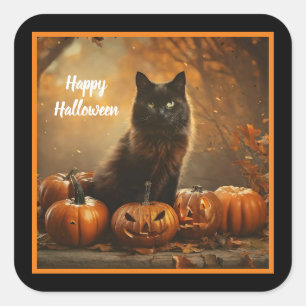Happy Halloween Black Cat Collectie Vierkante Sticker