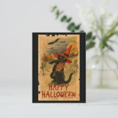 Happy Halloween Black Cat die Fiddle Bats speelt Briefkaart (Staand voorkant)