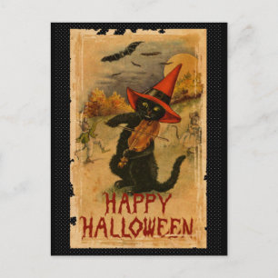 Happy Halloween Black Cat die Fiddle Bats speelt Briefkaart