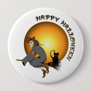 Happy Halloween Black Cat en heks Ronde Button 4,0 Cm