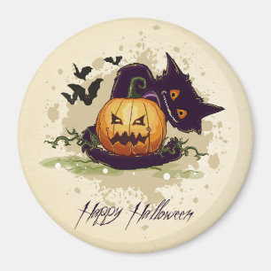 Happy Halloween Black Cat en Jack Magneet