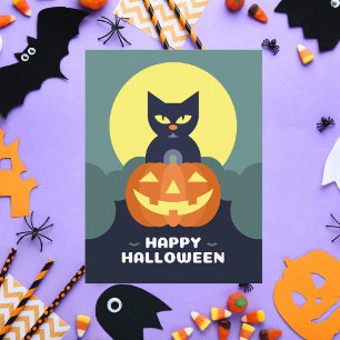 Happy Halloween Black Cat en Pumpkin Briefkaart