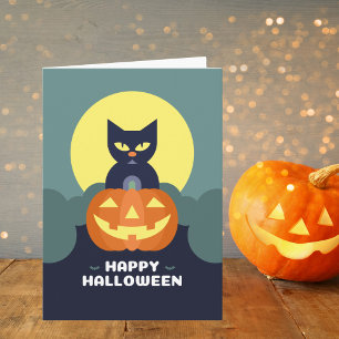 Happy Halloween Black Cat en Pumpkin Kaart