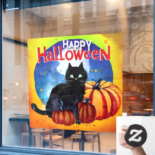 Happy Halloween Black Cat en Pumpkins Raamsticker (Cafe Raam)