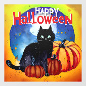 Happy Halloween Black Cat en Pumpkins Raamsticker (Vel)